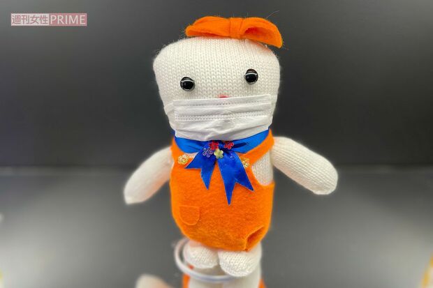 【マスクの猫ちゃん（作者不詳）】どこかで見たような形状なのは、もちろんみんなを喜ばせたいから。売りものではありません。マスクもしていて時代性にもマッチ。こちらも軍手からの華麗なる変身