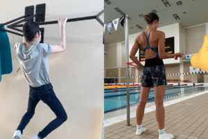 4年前、病気後初めてプールに入った日（左）と現在の姿（右）を投稿した池江璃花子（本人公式Xより）