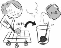 黒焦げ梅干し、果肉をほぐしながら飲めば風邪の特効薬に