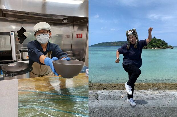 西表島ではホテルの社員食堂で主に働いていた生島さん。海辺に面していた職場だったので海水浴なども楽しんだ