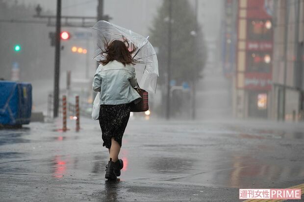 台風19号の暴風雨には傘もひしゃげて＝都内