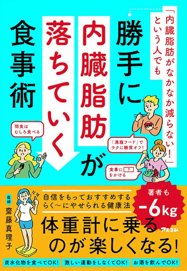 『勝手に内臓脂肪が落ちていく食事術』著・齋藤真理子（アスコム刊）※画像をクリックするとAmazonの商品ページにジャンプします。
