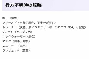 京都府警が公開した、安達結希くん行方不明児の服装（京都府警HPより）