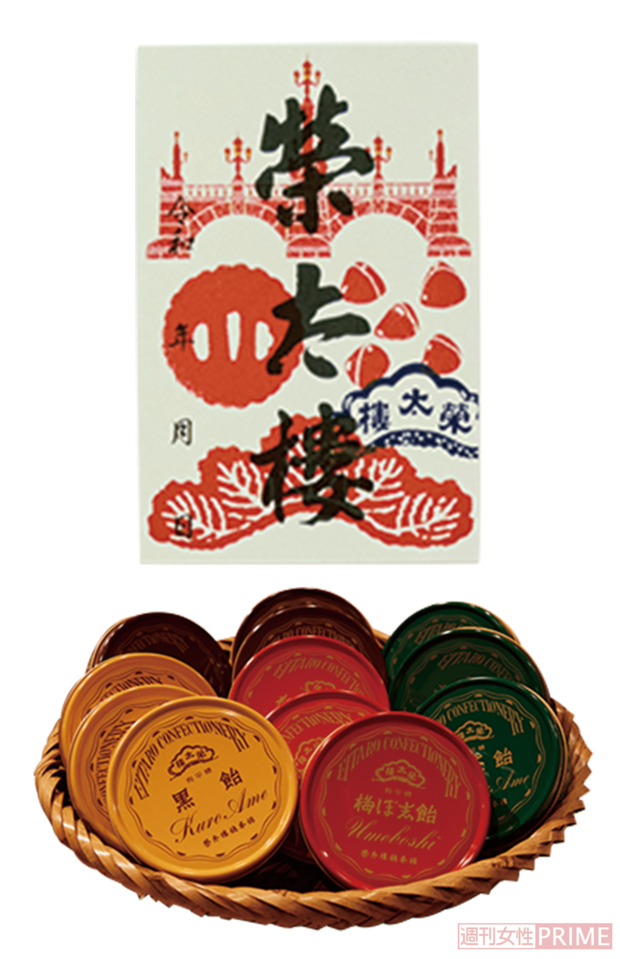 御菓印の絵柄にもなっている榮太樓飴。ほかに名物の金鍔も描かれている