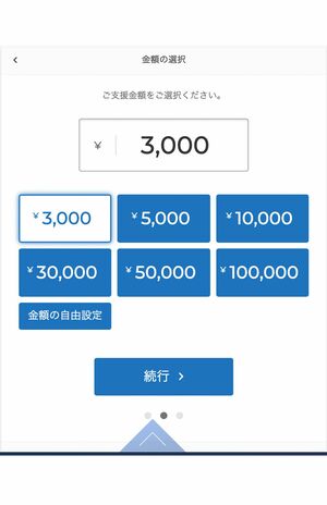 大津高校のホームページに掲載された寄付の金額選択ページ。3000円から寄付ができる(大津高校サッカー部ホームページより)
