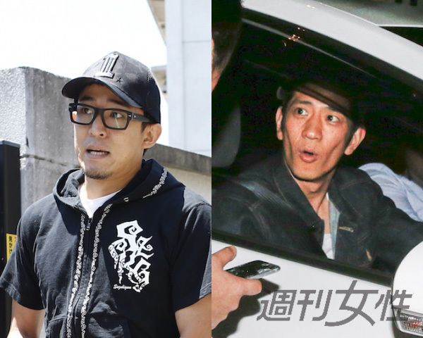 6月初旬のとある日、『週刊女性』記者の直撃取材に答えるファンキー加藤(左)とアンタッチャブル柴田(右)