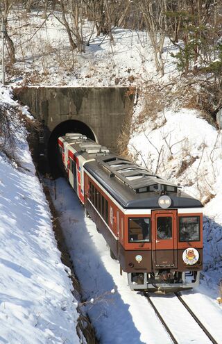 レトロかわいい茶色の車体は、岩手の古民家をイメージしたデザイン