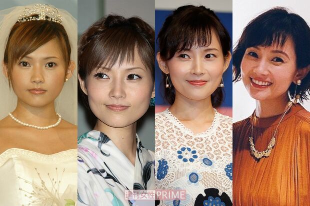 安倍なつみ（写真左から'03年・22歳、'09年・28歳、'18年・37歳、'21年・40歳）※40歳は本人インスタグラムより