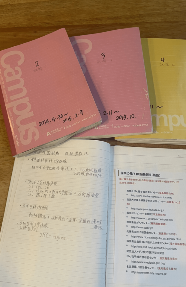 香織さんの「がんノート」。どんなに心配して落ち込んだところでリスクは減らない。書き出すことで客観的になれ、やるべきことが明確に。ノートは心を冷静にしてくれるツールだった