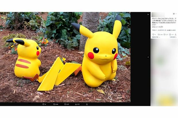 テレビアニメを再現？と話題のピカチュウ（拡散されている投稿より）