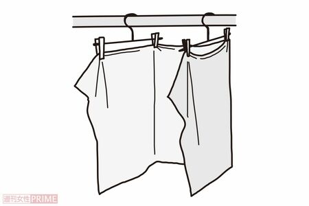 アイテム別干し方のコツ「バスタオル→コの字」(イラスト/二階堂ちはる)