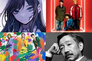 写真上左からAdo、10-FEET、写真下左からMrs.GREENAPPLE、KAN