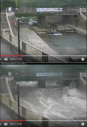 都賀川水難事故（08年）では、ゲリラ豪雨が発生し、2分に1mという急激な水位上昇によって5名が亡くなった