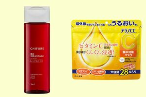 ちふれ美白化粧水VC&ARしっとりタイプ（左）、メラノCC集中対策マスク（大容量28枚入り）（右）