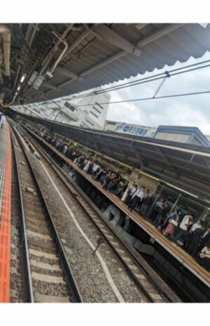 容疑者が線路内に立ち入ったため、電車の運行が停止。新宿駅は大混乱に(Xより)
