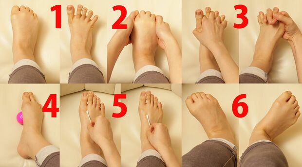 足指握り＆ほぐし［各3分］（1）足指をギューッと力を込めて曲げる。（2）アーチを作るように両手で足指曲げ。（3）手の甲でグイグイ足指をほぐしまくり。（4）ボールを踏んで足裏全体をほぐす。（5）綿棒で足指のスジを出す。（6）足指を握ったまま左右30回ずつ左右に振る