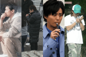 （左から）一服する中居正広、二宮和也、藤ヶ谷太輔、木村拓哉