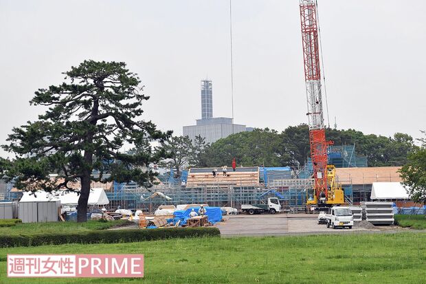 大型クレーンを駆使し、約30棟が設営される「大嘗宮」。10月下旬に完成予定　撮影／渡邉智裕