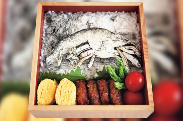 『大きな魚は小さな魚を食う弁当』ブリューゲルの魚がチーズと煮干しに