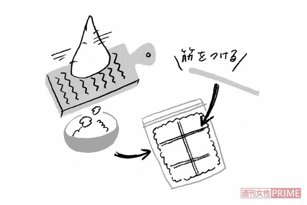 【大根】すりおろして保存袋へ　イラスト/やのひろこ