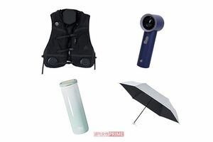 WindCoreICE×HEATERペルチェベスト、MOTTERUターボハンディファンバイカラー、estaa晴雨兼用折りたたみ日傘冷却パラソルラディクール54cm、ReachWill エコスティックステンレスボトル氷のう0・24L