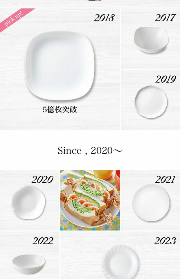 『パンまつり』景品の白い皿は、年々デザインが変わっている