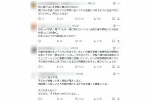 学校での朝食提供に関して、SNS上では様々な意見が集まった（編集部で画像を一部加工しています）