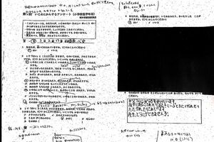 心愛さんが記入したアンケートの全文。欄外には当時の担任が聞き取った際の書き込みが残る（野田市提供）