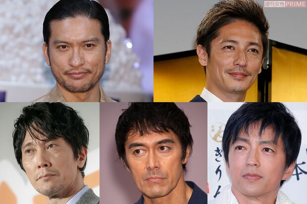 抱かれたい男ランキング9位・長瀬智也（左上）、6位・玉木宏（右上）、9位・大沢たかお（右下）、12位・阿部寛（中央下）、17位・佐々木蔵之介（17位）