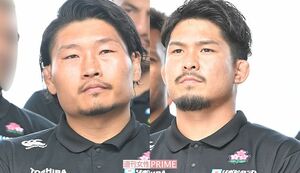 ラグビー日本代表の稲垣啓太(左)と姫野和樹