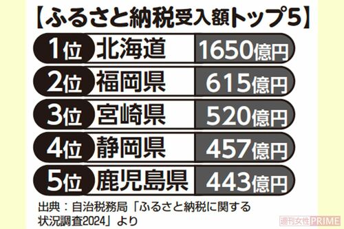 ふるさと納税受入額トップ5