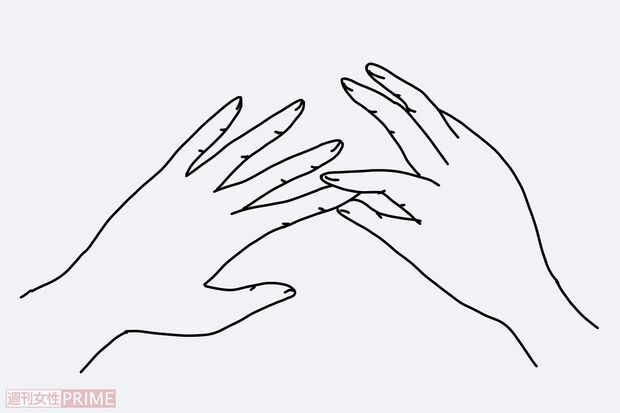 親指と人さし指などで軽くつまむようにして、全部の指先を順に軽くもむ。（イラスト／赤松かおり）