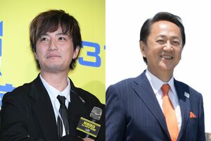 上地雄輔（左）の父は神奈川県横須賀市長の上地克明氏（右、本人のWebサイトより）