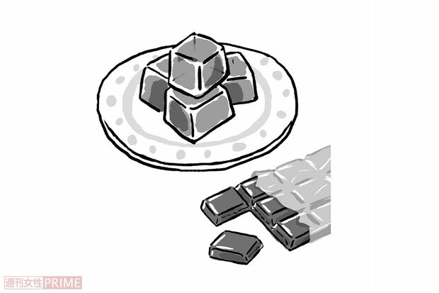 おやつは親指1本分の高カカオチョコレートを（イラスト／やまだやすこ）