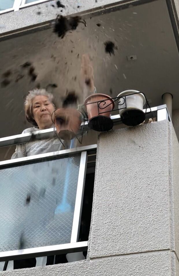 砂を投げつける容疑者