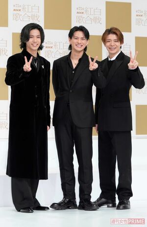 左から元King & Princeの神宮寺勇太、平野紫耀、岸優太。『TOBE』に所属して1月1日にNumber_iとしてデビュー、初の紅白出場を果たす