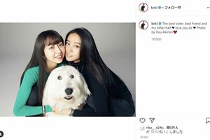 2020年、Koki,デビュー時に公開された写真のワンコはオールド・イングリッシュ・シープドッグのヒカルくん（最近露出控えめ）