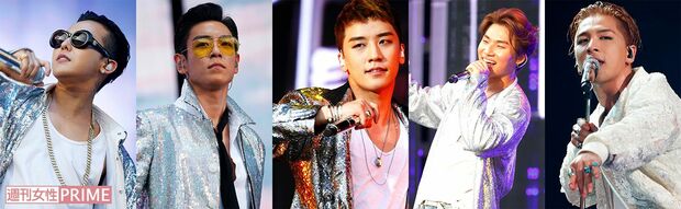 デビュー10周年のBIGBANG、初のスタジアムライブに16万5000人動員。左からG-DRAGON、T.O.P、V.I、D-LITE、SOL　撮影／伊藤和幸
