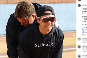 山川穂高との自主トレを投稿した楽天・佐藤直樹（公式インスタグラムより）