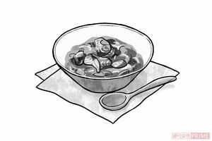 夕食【さばのトマトカレー煮】（イラスト／やまだやすこ）