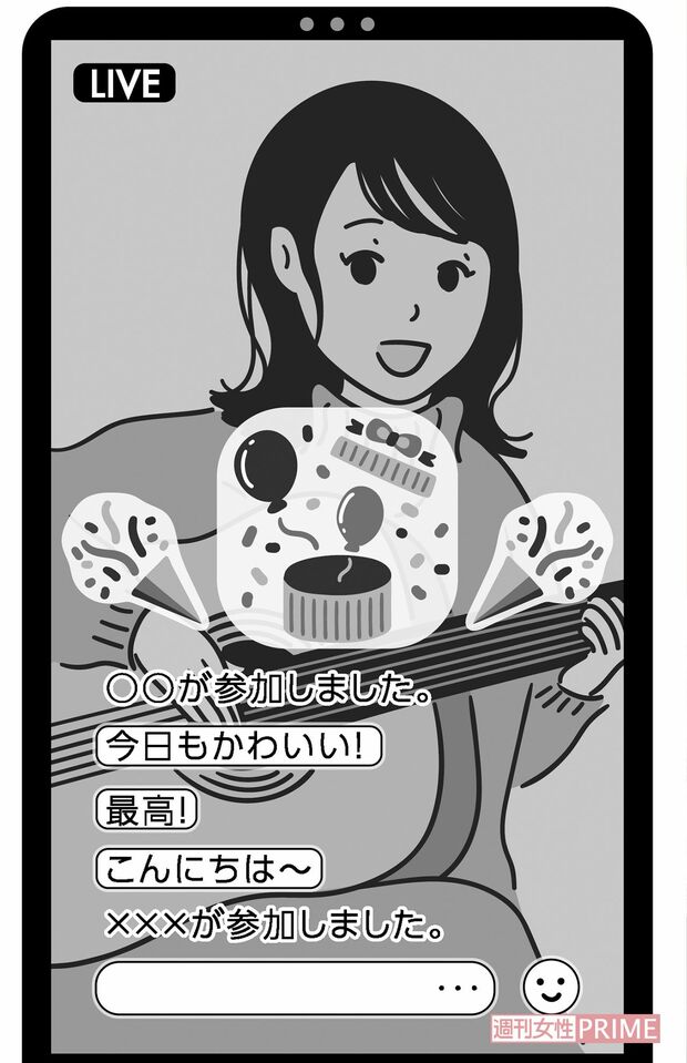 投げ銭のイメージ図　投げ銭をすると画面上にこういったアニメーションが。派手なものほど高額。　イラスト／かべともえ