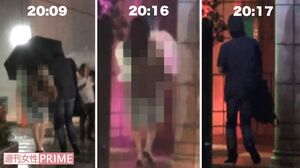 8月22日の夕食を終えたふたりの行動。まずはコンビニに向かい(左)、Aさんが先にラブホテル『E』の中へ。間髪入れずに浦沢も中へ(右)