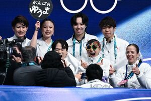 ミラノ・コルティナ五輪、フィギュア団体で誰よりも喜ぶ坂本花織（撮影／JMPA）