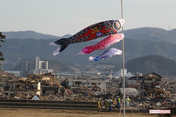 地震から1か月後、被災地ではこいのぼりが力強く風にはためいていた（'11年4月）撮影／週刊女性写真班