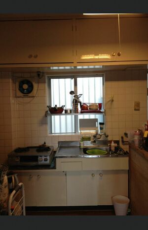 記者が住んでいたアパートの台所。ここにも真っ黒い影が立っていた。アパートは住人がいつかないことも特徴で、半年たたずに引っ越していった人もいた