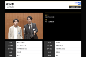 逮捕された元芸人の丸茂拓哉の元相方(左)は別コンビで活動中か(M-1公式サイトより)