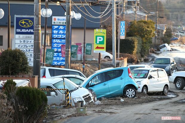 車販売店の車も全部、流されていた（2011年3月12日）