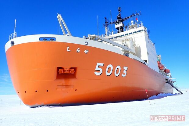 南極の氷を砕きながら進む砕氷艦「しらせ5003」