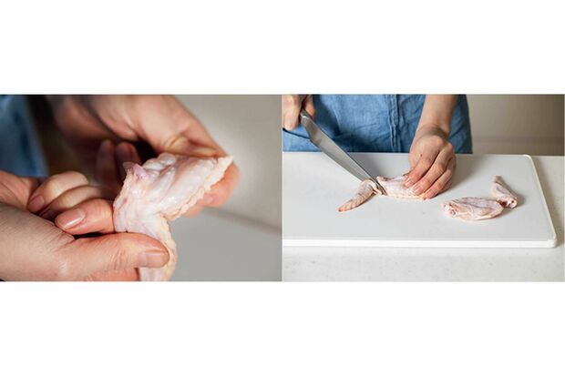 最初に手で折って関節を外し、包丁で2つに切ったら下処理はOK
