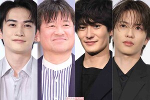 左から町田啓太、佐藤二朗、岡田将生、志尊淳